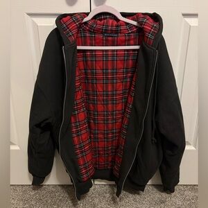 Brandy Melville Christy Black Plaid Zip Hoodie